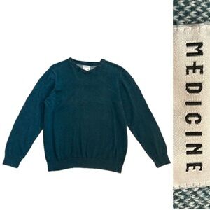 MEDECINE Deep Teal V-Neck Sweater with Textured Knit. 100% Cotton
